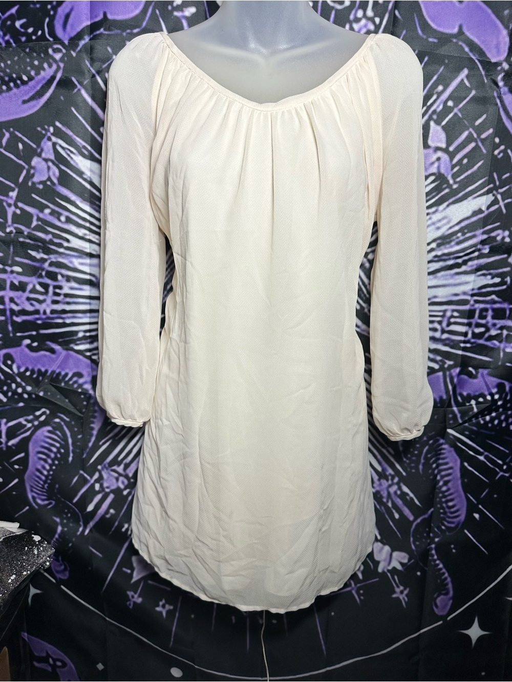 Millibon Cream Long-Sleeve Peasant Tunic Dress